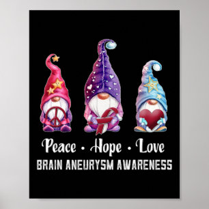 Peace Hope Love Gnomes Brain Aneurysm Awareness  Poster
