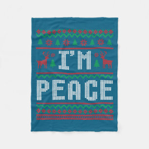 Peace I Come In Peace Couple Matching Ugly Christm Fleece Blanket