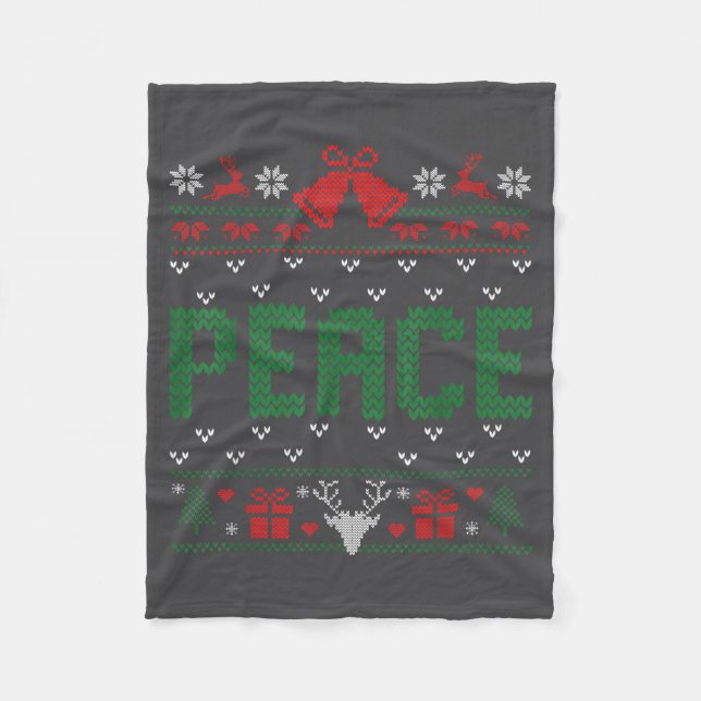 Peace I Come In Peace Couple Matching Ugly Christm Fleece Blanket (Front)