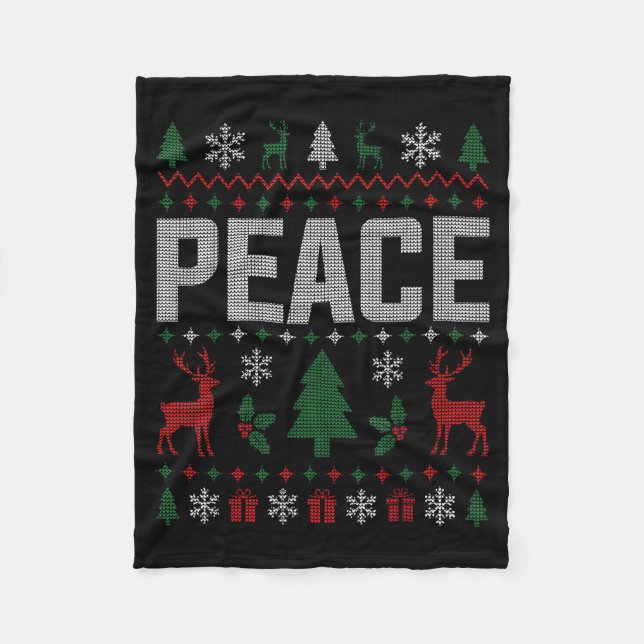 Peace I Come In Peace Couple Matching Ugly Christm Fleece Blanket (Front)