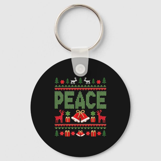 Peace I Come In Peace Couple Matching Ugly Christm Keychain (Front)