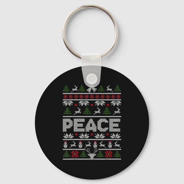 Peace I Come In Peace Couple Matching Ugly Christm Keychain (Front)