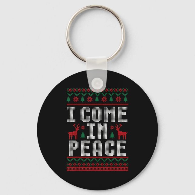 Peace I Come In Peace Couple Matching Ugly Christm Keychain (Front)
