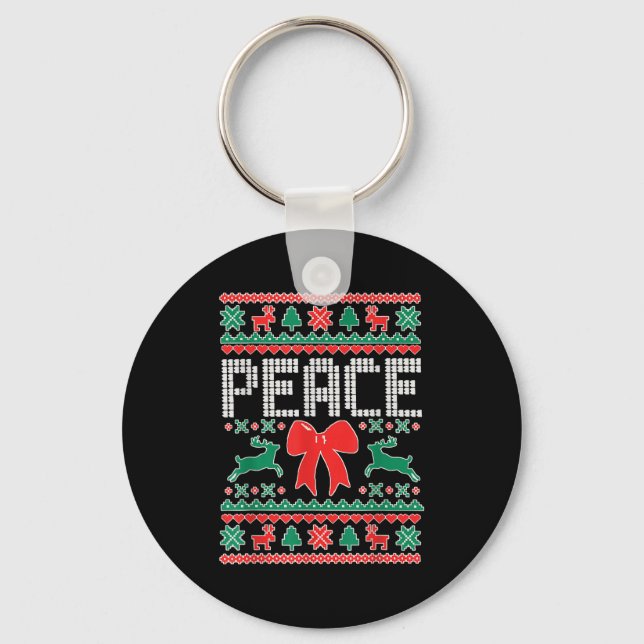 Peace I Come In Peace Couple Matching Ugly Christm Keychain (Front)