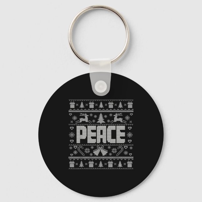 Peace I Come In Peace Couple Matching Ugly Christm Keychain (Front)