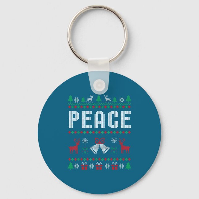 Peace I Come In Peace Couple Matching Ugly Christm Keychain (Front)