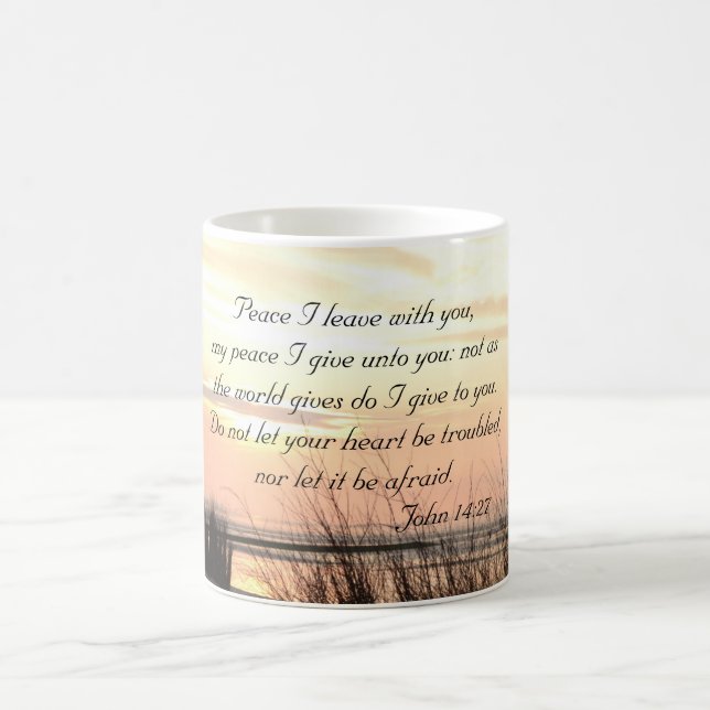 Peace I leave with you, Bible Verse Ocean Sunset Coffee Mug (Center)