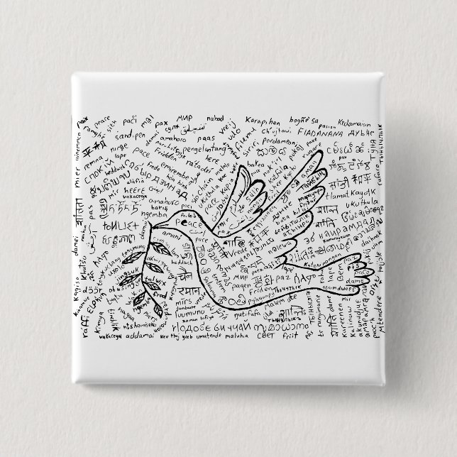 Peace in every language 2 inch square button (Front)