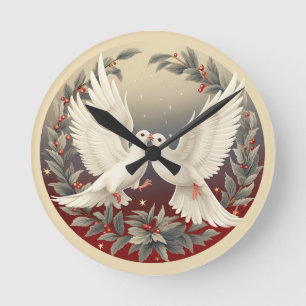 Peace in Flight: Holly Dove Christmas Round Clock