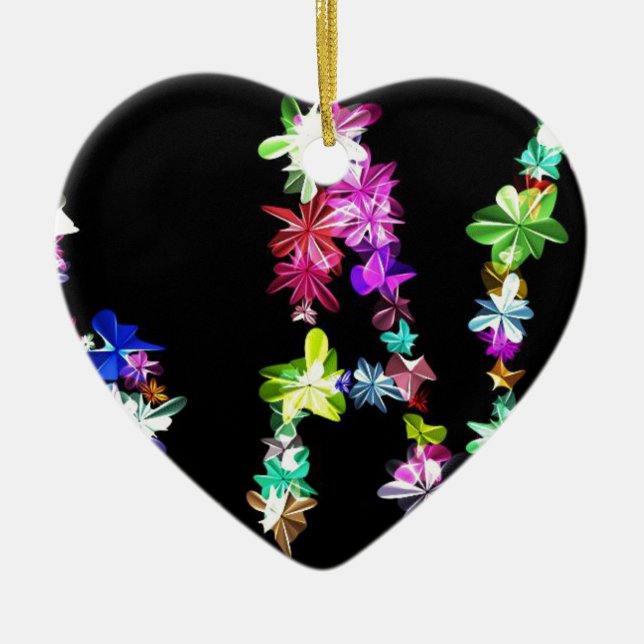 "PEACE" in Flowers Art Print Ceramic Ornament (Front)