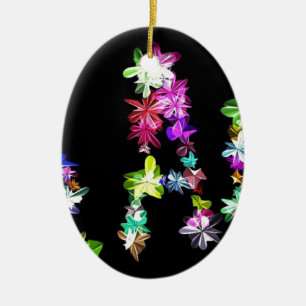 "PEACE" in Flowers Art Print Ceramic Ornament