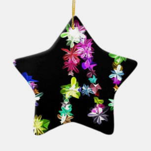 "PEACE" in Flowers Art Print Ceramic Ornament