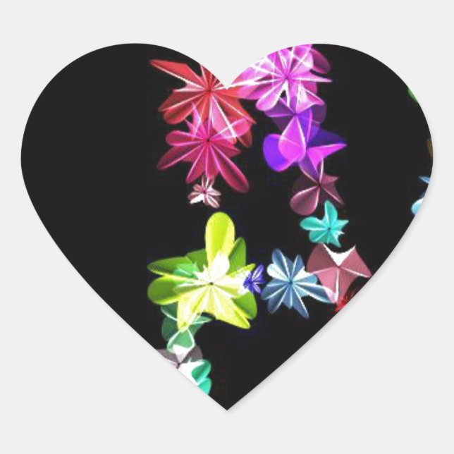 "PEACE" in Flowers Art Print Heart Sticker (Front)