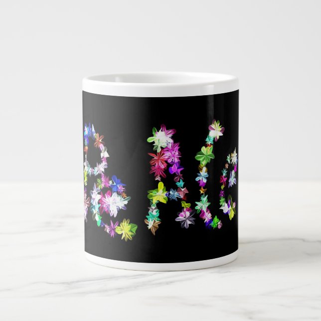 "PEACE" in Flowers Art Print Large Coffee Mug (Front)