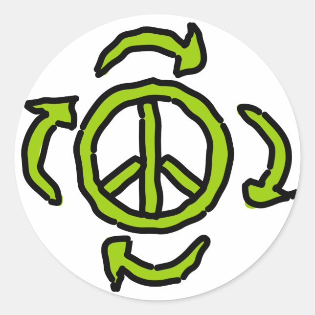 Peace in Green Classic Round Sticker (Front)