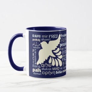 PEACE in many languages custom name mugs