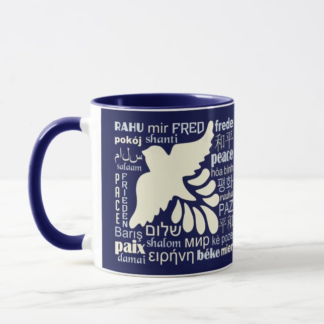 PEACE in many languages custom name mugs (Left)