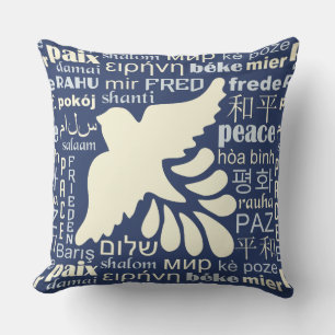 PEACE in many languages throw pillows