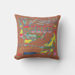 "Peace" Inspirational Red Yellow on Rust Southwest Throw Pillow