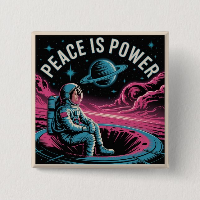Peace Is Power 2 Inch Square Button (Front)