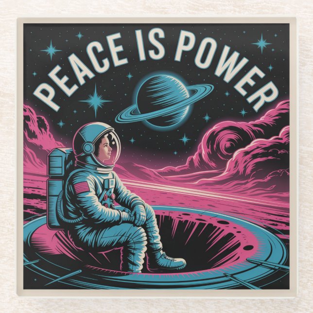 Peace Is Power Glass Coaster (Front)