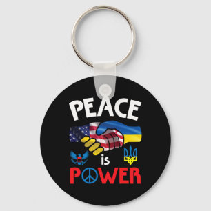 Peace Is Power Handshake Usa Ukraine Unity Togethe Keychain