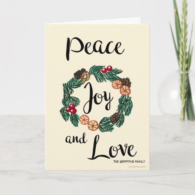 Peace, joy and love. Customizable Holiday Card (Front)