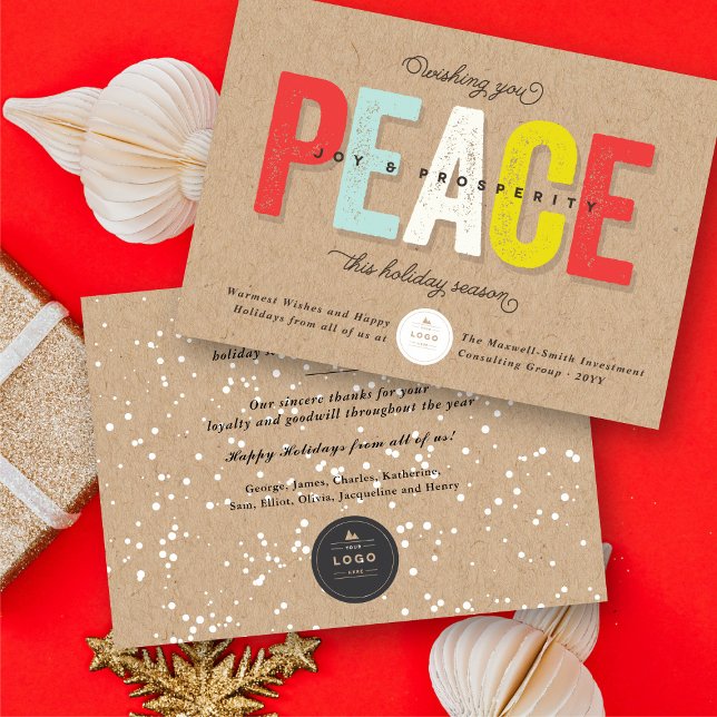 Peace, Joy And Prosperity Bold Typography Business Invitation (Peace, Joy And Prosperity Bold & Grunge Typography Business Holiday Greeting Card @ fat_fa_tin)