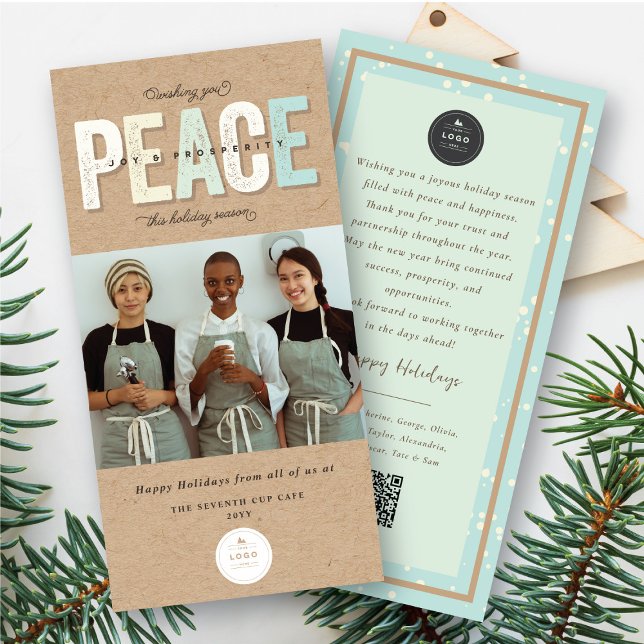 Peace Joy And Prosperity Typography Photo Business Holiday Card (Creator Uploaded)