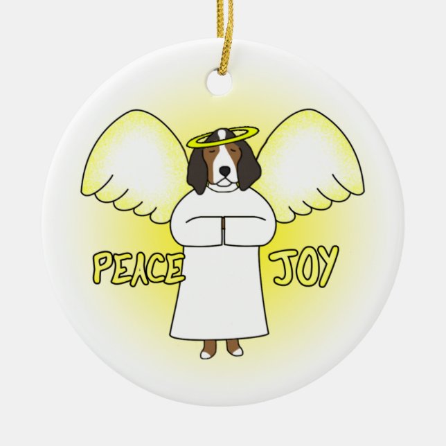 Peace Joy Angel Treeing Walker Coonhound Christmas Ceramic Ornament (Front)
