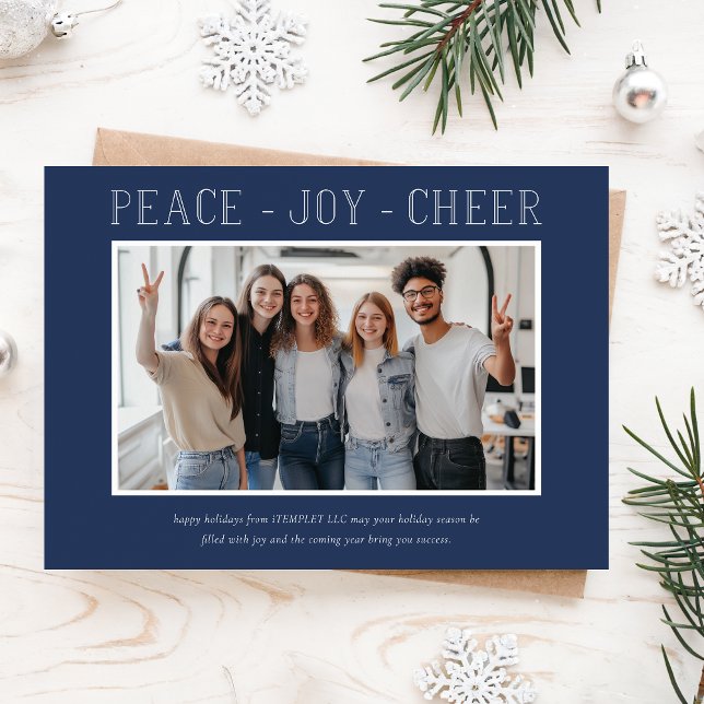Peace Joy Cheer Business Corporate Team Photo Holiday Card (Creator Uploaded)