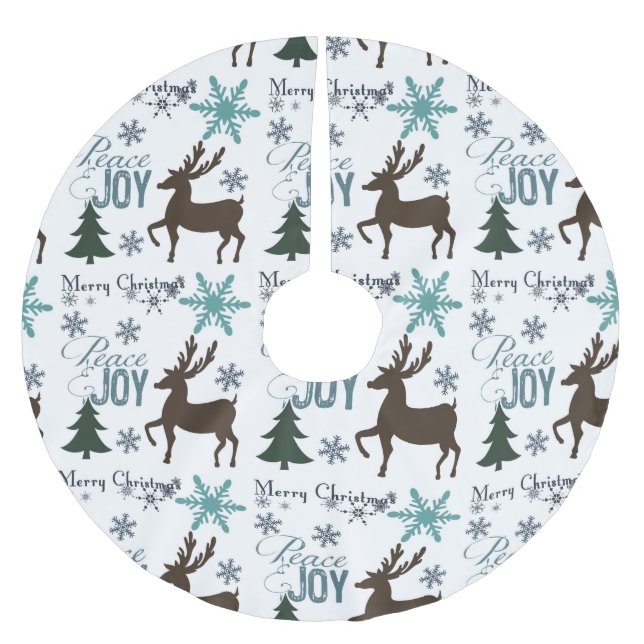 Peace Joy Deer Snowflakes Christmas Trees Brushed Polyester Tree Skirt (Front)