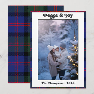 Peace & Joy Gingham Plaid Family Christmas Photo Holiday Card
