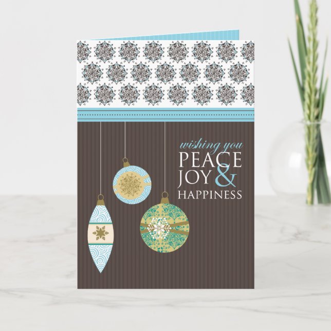 Peace Joy & Happiness Newsletter Card (blue) (Front)