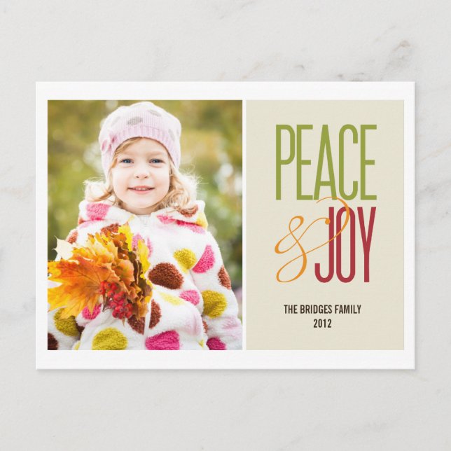 Peace & Joy Holiday Photo Card Postcard (Front)