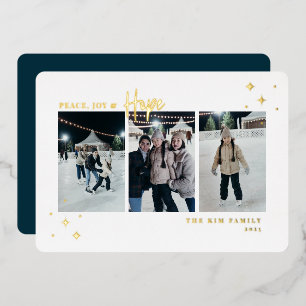 Peace Joy Hope 3 Photo Foil Holiday Card