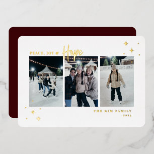 Peace Joy Hope 3 Photo Foil Holiday Card