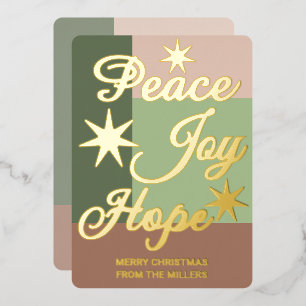 Peace Joy Hope Earthy Colors Retro Non-Photo Gold Foil Holiday Card