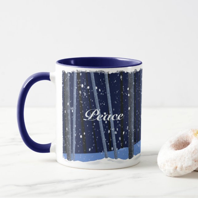 “Peace Joy Love” 11 oz  navy mug (With Donut)