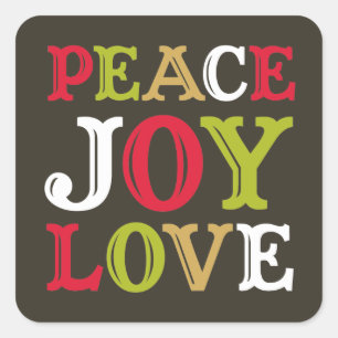 PEACE JOY LOVE block letter envelope seal label