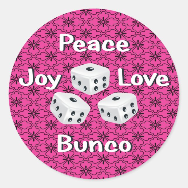 peace,joy,love,bunco classic round sticker (Front)