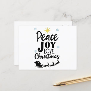 Peace Joy Love Christmas   Modern Santa Sleigh  Postcard