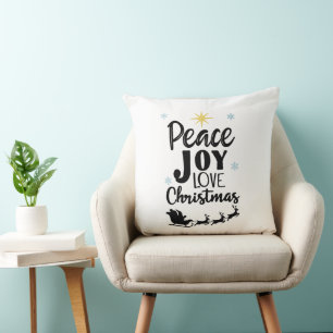 Peace Joy Love Christmas Modern Santa Sleigh Throw Pillow