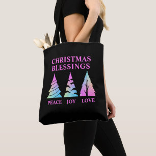 Peace Joy Love Christmas Trees Customizable Text Tote Bag