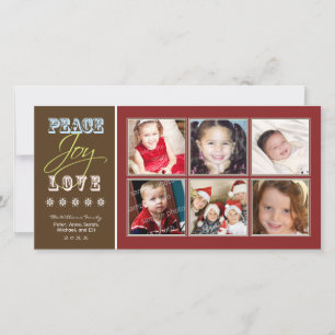Peace-Joy-Love Family Holiday Photocard (crimson) Card