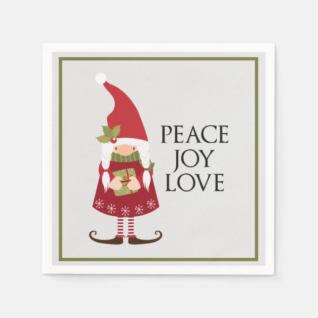 Peace Joy Love Girl Gnome Holiday Napkin (Front)