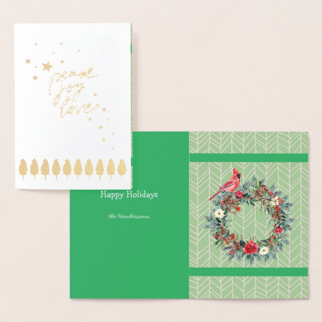 Peace Joy Love Holiday Winter Cardinal Custom Text Foil Card (Display)