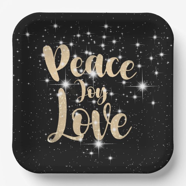 Peace Joy Love In Stars  Paper Plate (Front)