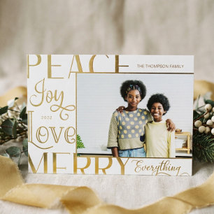 Peace Joy Love Merry Everything Type Border Photo Foil Holiday Card