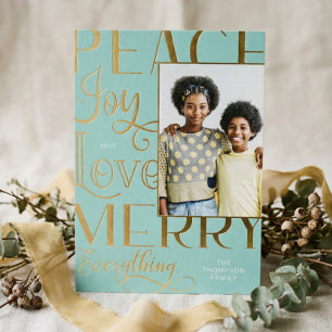 Peace Joy Love Merry Everything Type Border Photo Foil Holiday Card